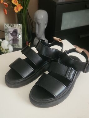 Dr. Martens Black Triple-Strap Buckle Sandals